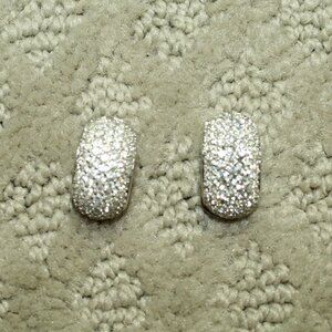 Vtg Christian Dior Pave Crystal Rhinestone Silver-Tone Half Hoop Clip Earrings